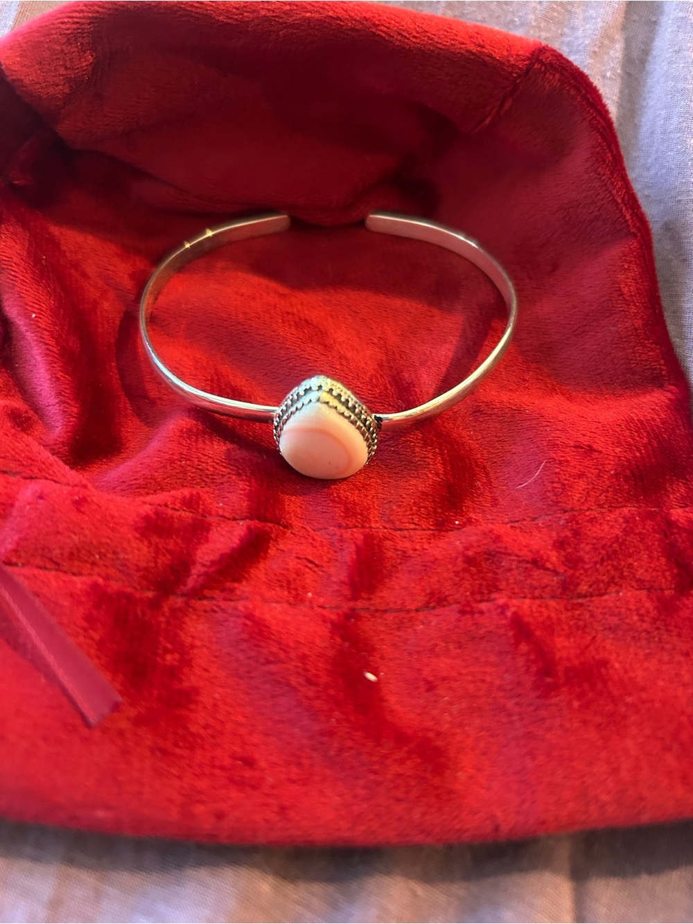 Silver Cuff Bracelet with Pink Conch